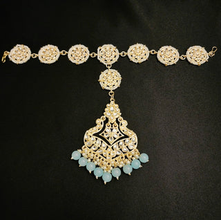 Sibyl Light Blue Kundan Sheesh Phool / Matha Patti - ECLAT INDIAN JEWELSMatha Patti, Sheesh PhoolBlue