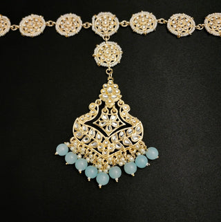 Sibyl Light Blue Kundan Sheesh Phool / Matha Patti - ECLAT INDIAN JEWELSMatha Patti, Sheesh PhoolBlue