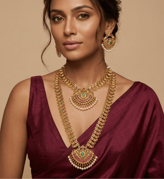 Sienna Kemp Multicolour Long and Short Peacock Necklace Set - ECLAT INDIAN JEWELSNecklace SetsGold