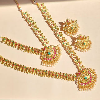 Sienna Kemp Multicolour Long and Short Peacock Necklace Set - ECLAT INDIAN JEWELSNecklace SetsGold