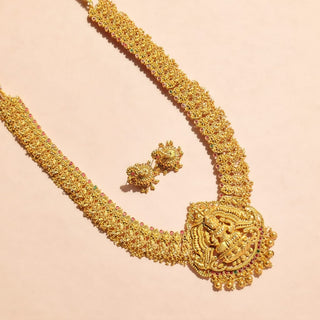 Sienna Kemp Multicolour Temple Jhumka Long Necklace Set - ECLAT INDIAN JEWELSNecklace SetsGold