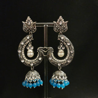 Simone Blue German Silver Jhumka Earrings - ECLAT INDIAN JEWELSEarringsBlue