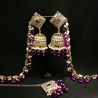 Simone Purple Baahubali Mirror Jhumki Earrings - ECLAT INDIAN JEWELSTikka SetsPurple