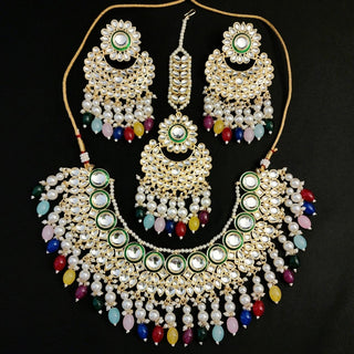 Siya Multicolour Kundan Necklace Set with Tikka - ECLAT INDIAN JEWELSNecklace SetsMulticolour