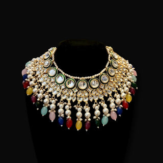 Siya Multicolour Kundan Necklace Set with Tikka - ECLAT INDIAN JEWELSNecklace SetsMulticolour