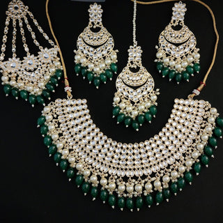 Skyla Green Kundan Necklace Set with Tikka and Passa - ECLAT INDIAN JEWELSNecklace SetsGreen