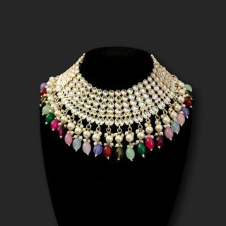 Skyla Multicolour Kundan Necklace Set with Tikka and Passa - ECLAT INDIAN JEWELSNecklace SetsMulticolour