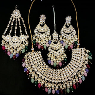 Skyla Multicolour Kundan Necklace Set with Tikka and Passa - ECLAT INDIAN JEWELSNecklace SetsMulticolour