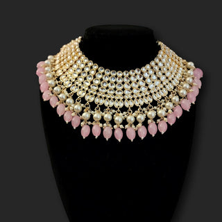 Skyla Pastel Pink Kundan Necklace Set with Tikka and Passa - ECLAT INDIAN JEWELSNecklace SetsPink