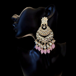 Skyla Pastel Pink Kundan Necklace Set with Tikka and Passa - ECLAT INDIAN JEWELSNecklace SetsPink