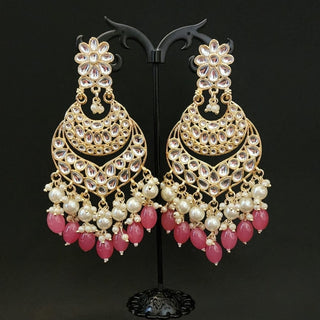 Skyla Pink Kundan Necklace Set with Tikka and Passa - ECLAT INDIAN JEWELSNecklace SetsPink