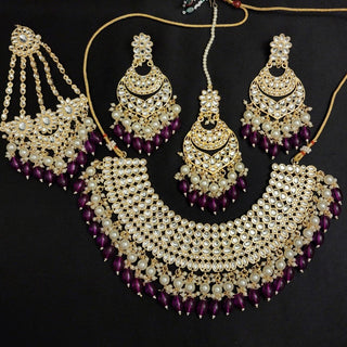 Skyla Purple Kundan Necklace Set with Tikka and Passa - ECLAT INDIAN JEWELSNecklace SetsPurple