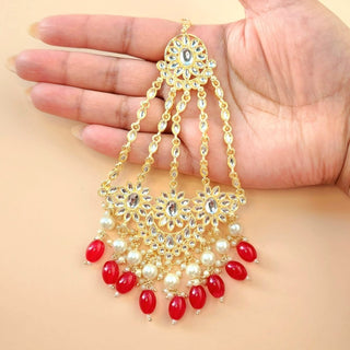 Skyla Red Kundan Necklace Set with Tikka and Passa - ECLAT INDIAN JEWELSNecklace SetsRed