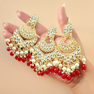 Skyla Red Kundan Necklace Set with Tikka and Passa - ECLAT INDIAN JEWELSNecklace SetsRed