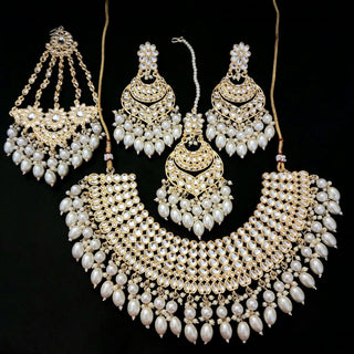 Skyla White Kundan Necklace Set with Tikka and Passa - ECLAT INDIAN JEWELSNecklace SetsWhite