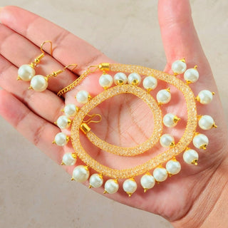 Skylar Pearl Gold Necklace Set - ECLAT INDIAN JEWELSNecklace SetsWhite