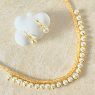 Skylar Pearl Gold Necklace Set - ECLAT INDIAN JEWELSNecklace SetsWhite