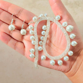 Skylar Pearl Silver Necklace Set - ECLAT INDIAN JEWELSNecklace SetsWhite
