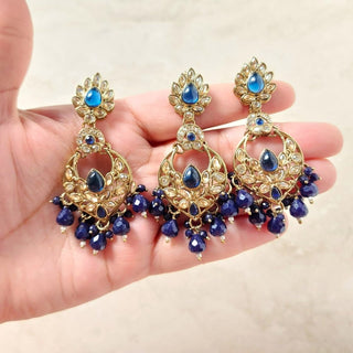 Sloane Polki Dark Blue Necklace Set with Tikka - ECLAT INDIAN JEWELSNecklace SetsBlue