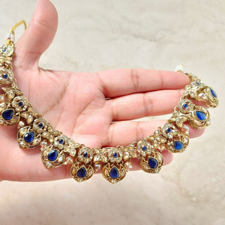 Sloane Polki Dark Blue Necklace Set with Tikka - ECLAT INDIAN JEWELSNecklace SetsBlue