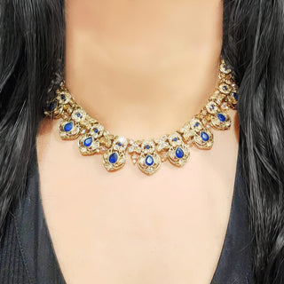 Sloane Polki Dark Blue Necklace Set with Tikka - ECLAT INDIAN JEWELSNecklace SetsBlue