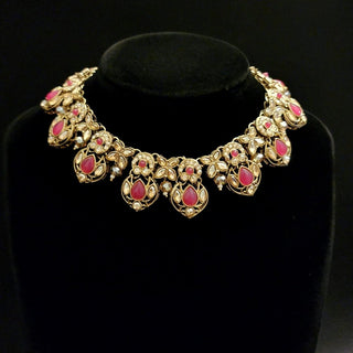 Sloane Polki Magenta Pink Necklace Set with Tikka - ECLAT INDIAN JEWELSNecklace SetsPink