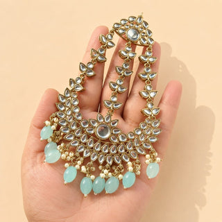 Soleil Pastel Blue Kundan Necklace Set with Tikka and Passa - ECLAT INDIAN JEWELSNecklace SetsBlue