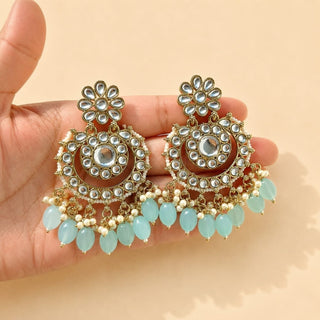 Soleil Pastel Blue Kundan Necklace Set with Tikka and Passa - ECLAT INDIAN JEWELSNecklace SetsBlue