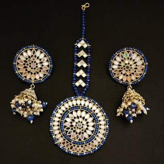 Spencer Blue Mirror Tikka Set - ECLAT INDIAN JEWELSTikka SetsBlue