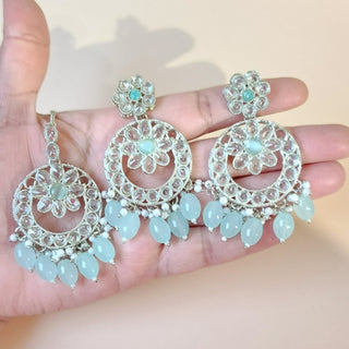 Stacey Polki Light Blue Necklace Set with Tikka - ECLAT INDIAN JEWELSNecklace SetsBlue