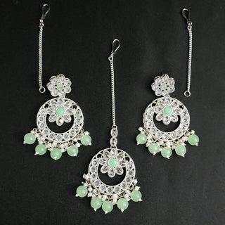 Stacey Polki Light Green Necklace Set with Tikka - ECLAT INDIAN JEWELSNecklace SetsGreen