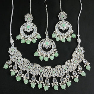 Stacey Polki Light Green Necklace Set with Tikka - ECLAT INDIAN JEWELSNecklace SetsGreen