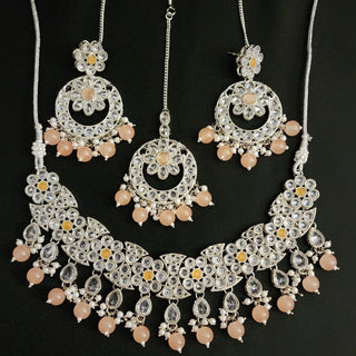 Stacey Polki Peach Necklace Set with Tikka - ECLAT INDIAN JEWELSNecklace SetsPeach