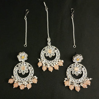 Stacey Polki Peach Necklace Set with Tikka - ECLAT INDIAN JEWELSNecklace SetsPeach