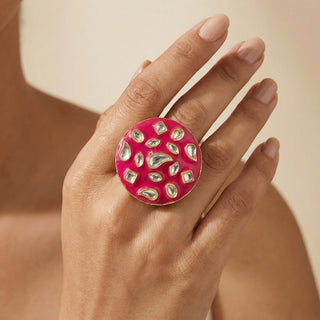 Stelah Magenta Pink Adjustable Ring - ECLAT INDIAN JEWELSRingsPink