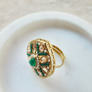 Stella Dark Green Polki Adjustable Ring - ECLAT INDIAN JEWELSRingsGreen