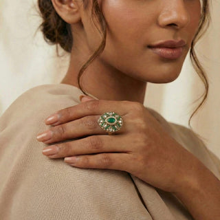 Stella Dark Green Polki Adjustable Ring - ECLAT INDIAN JEWELSRingsGreen