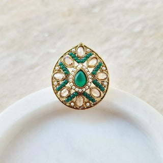 Stella Dark Green Polki Adjustable Ring - ECLAT INDIAN JEWELSRingsGreen