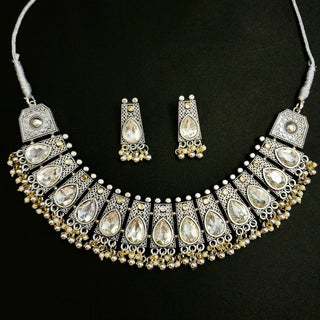 Stella Oxidised Silver Necklace Set - ECLAT INDIAN JEWELSNecklace SetsGray