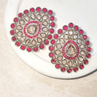 Stella Pink Polki Stud Earrings - ECLAT INDIAN JEWELSEarringsPink