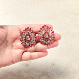 Stella Pink Polki Stud Earrings - ECLAT INDIAN JEWELSEarringsPink