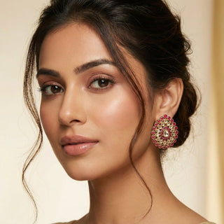 Stella Pink Polki Stud Earrings - ECLAT INDIAN JEWELSEarringsPink
