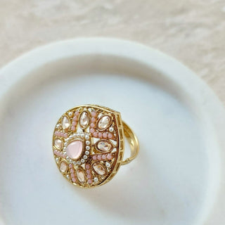 Stella Polki Light Pink Adjustable Ring - ECLAT INDIAN JEWELSRingsPink