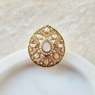Stella Polki Light Pink Adjustable Ring - ECLAT INDIAN JEWELSRingsPink