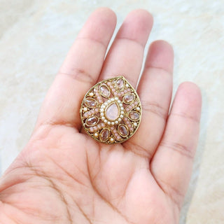 Stella Polki Light Pink Adjustable Ring - ECLAT INDIAN JEWELSRingsPink