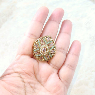 Stella Polki Mint Green Adjustable Ring - ECLAT INDIAN JEWELSRingsGreen