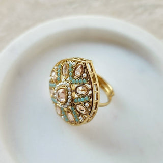 Stella Polki Mint Green Adjustable Ring - ECLAT INDIAN JEWELSRingsGreen