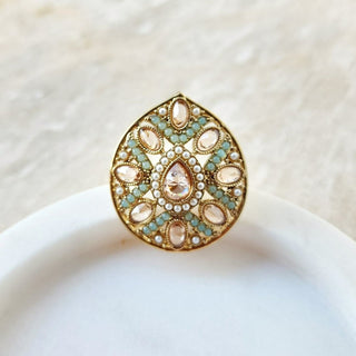 Stella Polki Mint Green Adjustable Ring - ECLAT INDIAN JEWELSRingsGreen