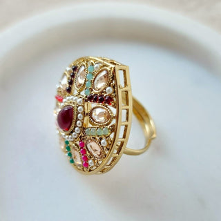 Stella Polki Multicolour Adjustable Ring - ECLAT INDIAN JEWELSRingsMulticolour