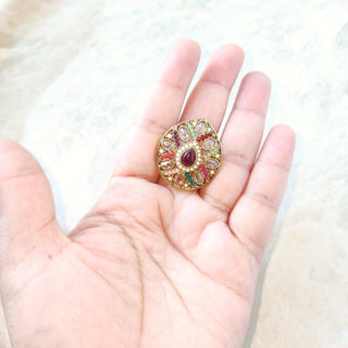 Stella Polki Multicolour Adjustable Ring - ECLAT INDIAN JEWELSRingsMulticolour